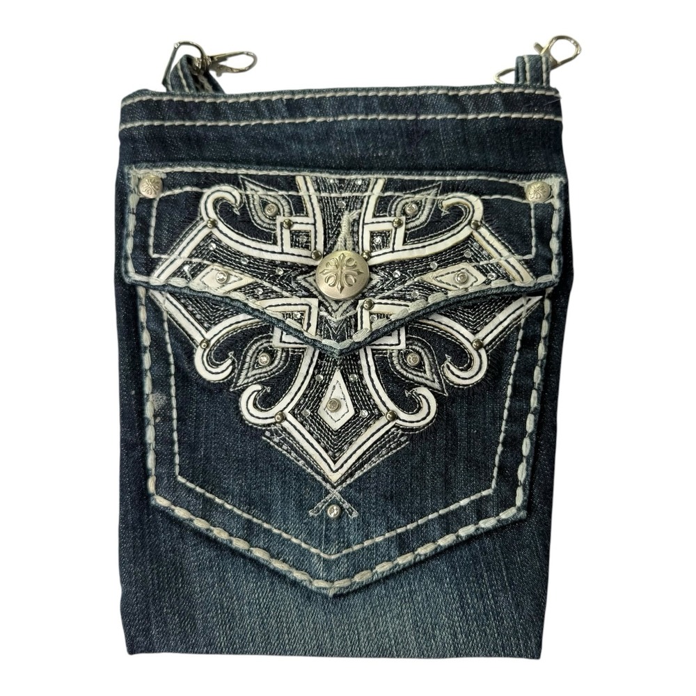 Custom Handmade Denim Jean Pocket Crossbody Purse Rhinestone Western Y2K Bag